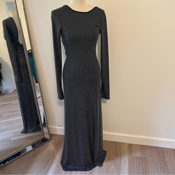 WeWoreWhat Crystal Backless Gown Size 0 Long Sleeve small black party dress - Picture 3 of 11